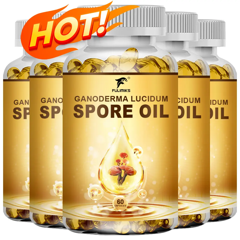 Organic Reishi Spore Oil, Immunity Support Dietary Supplement, Vegan Capsules with Ganoderma Triterpenes for Antioxidant & Wellness - 5 Bottles Soft Capsules