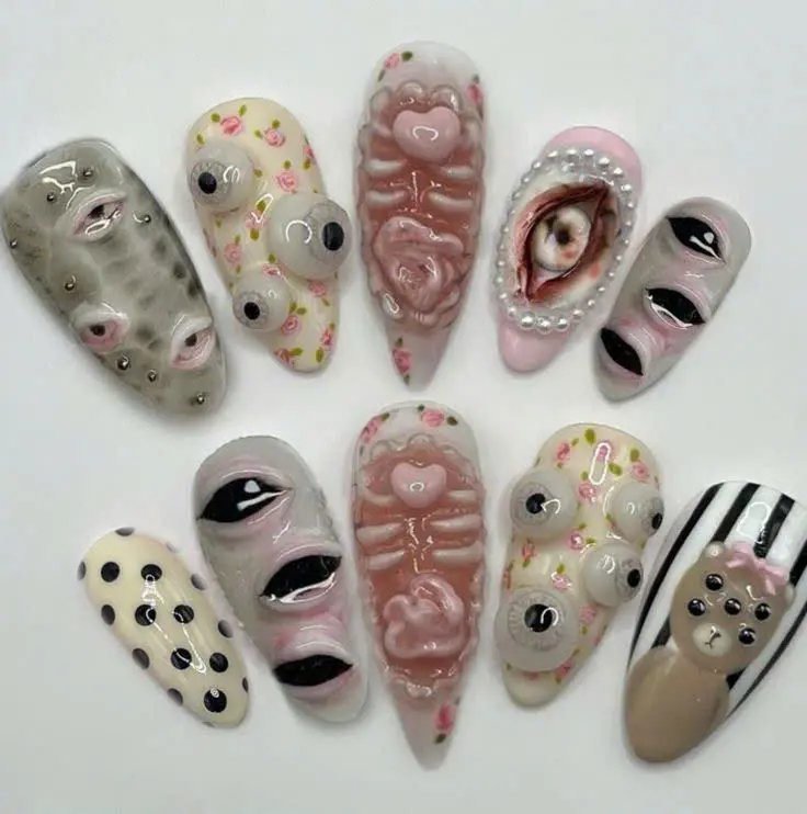 Gray Oval Soft Gel Reusable Handmade Press-On Nail Set for Beauty & Personal Care Nail Art Decoration