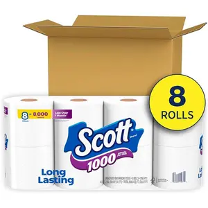 1000 Toilet Paper, 8 Rolls, Septic-Safe, 1-Ply Toilet Tissue