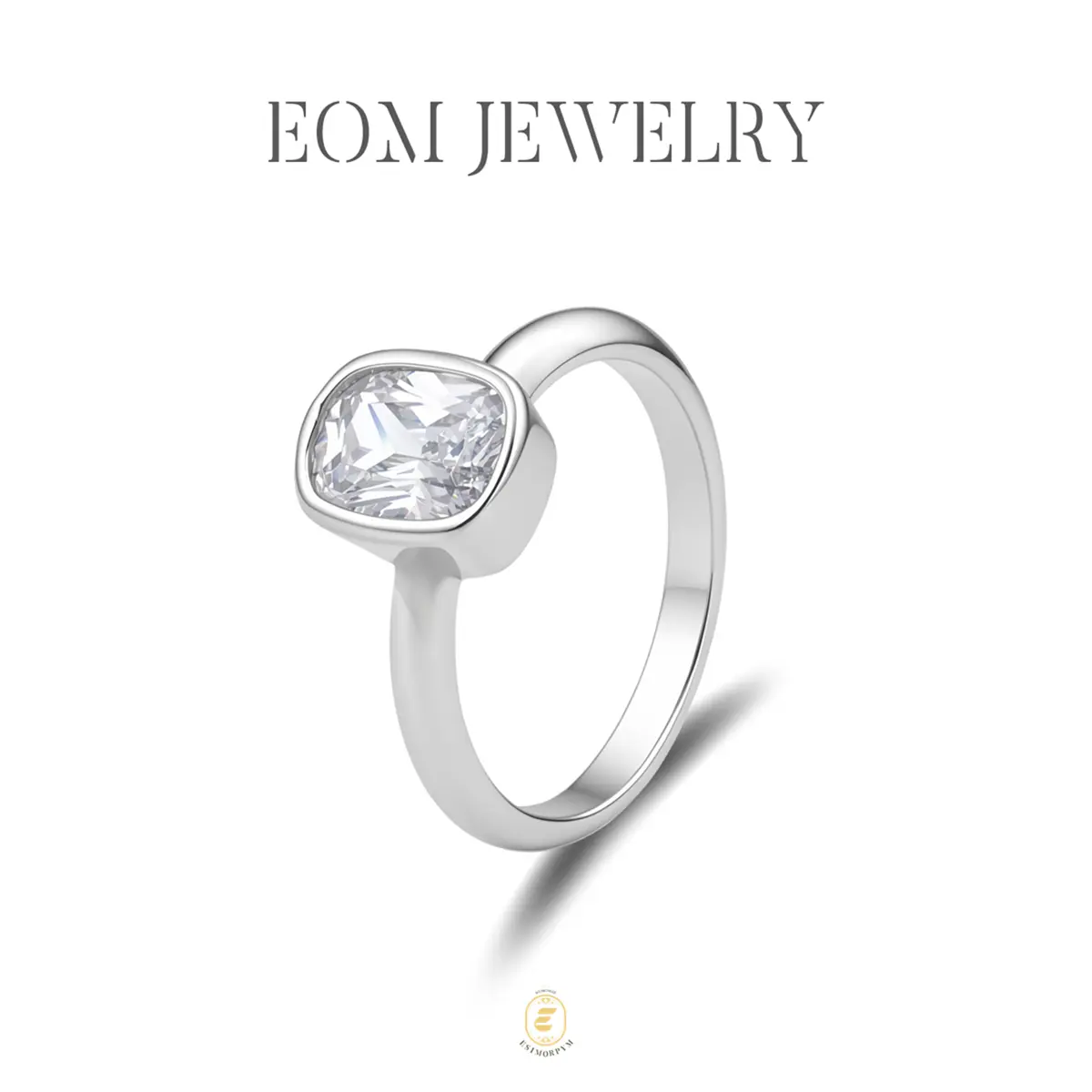 Classic Cushion Bezel Solitaire Ring Silver-Plated Cubic Zirconia Jewelry Wedding Engagement Anniversary Valentine's Day Birthday Gift Daily Wear