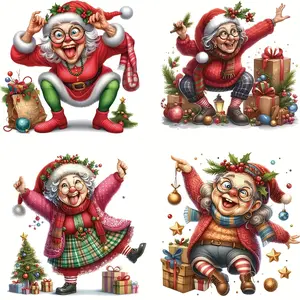 4 Piece Santa Iron-On Transfer Stickers, Washable Heat Transfer Patches for T-Shirts, Jeans, Backpacks, Vibrant Christmas Decorative Patches