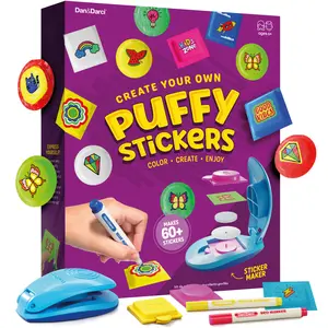 Dan&Darci DIY Puffy Sticker Maker Kit for Kids - Create 60+ 3D Stickers with Machine, Foam, Inserts & Markers - Fun Creative Play for Ages 3+