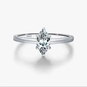 SIZE 7 Real 925 Sterling Silver Exquisite Marquise Cut Moissanite Wedding Engagement Band Rings for women