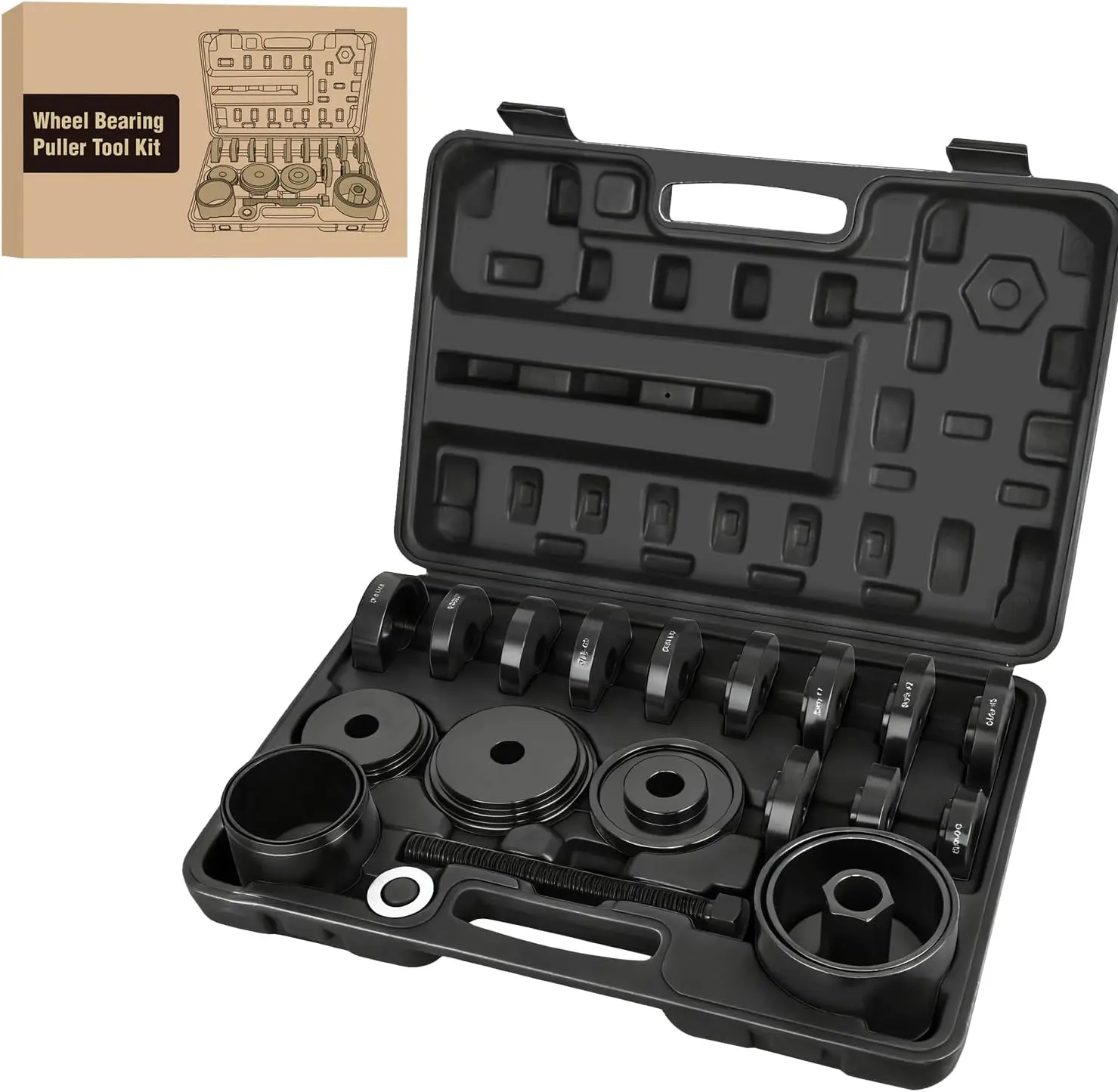 GOOACC 23PCS Wheel Bearing Press Kit for Front Wheel Removal & Installation | Wheel Bearing Removal Tool Kit Universal Hub Bushing Press Sleeves Puller Tool Set with Sliding Screws, Black
