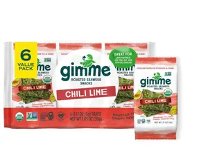 Gimme Seaweed Organic Premium Roasted Seaweed Snacks, Chili Lime, 6 Count, Keto, Vegan, Gluten-Free, Great Source of Omega3s and Iodine, Healthy On-The-Go Snack for Kids and Adults
