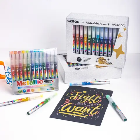 SASPOO Metallic Hues Acrylic Paint Pen Set - Soft Brush Nib Artist Supplies, Arts Crafts Stationery, Brushpen Acrylic Pens for DIY Painting on Glass, Stone, Wood (Office & Art Supplies)