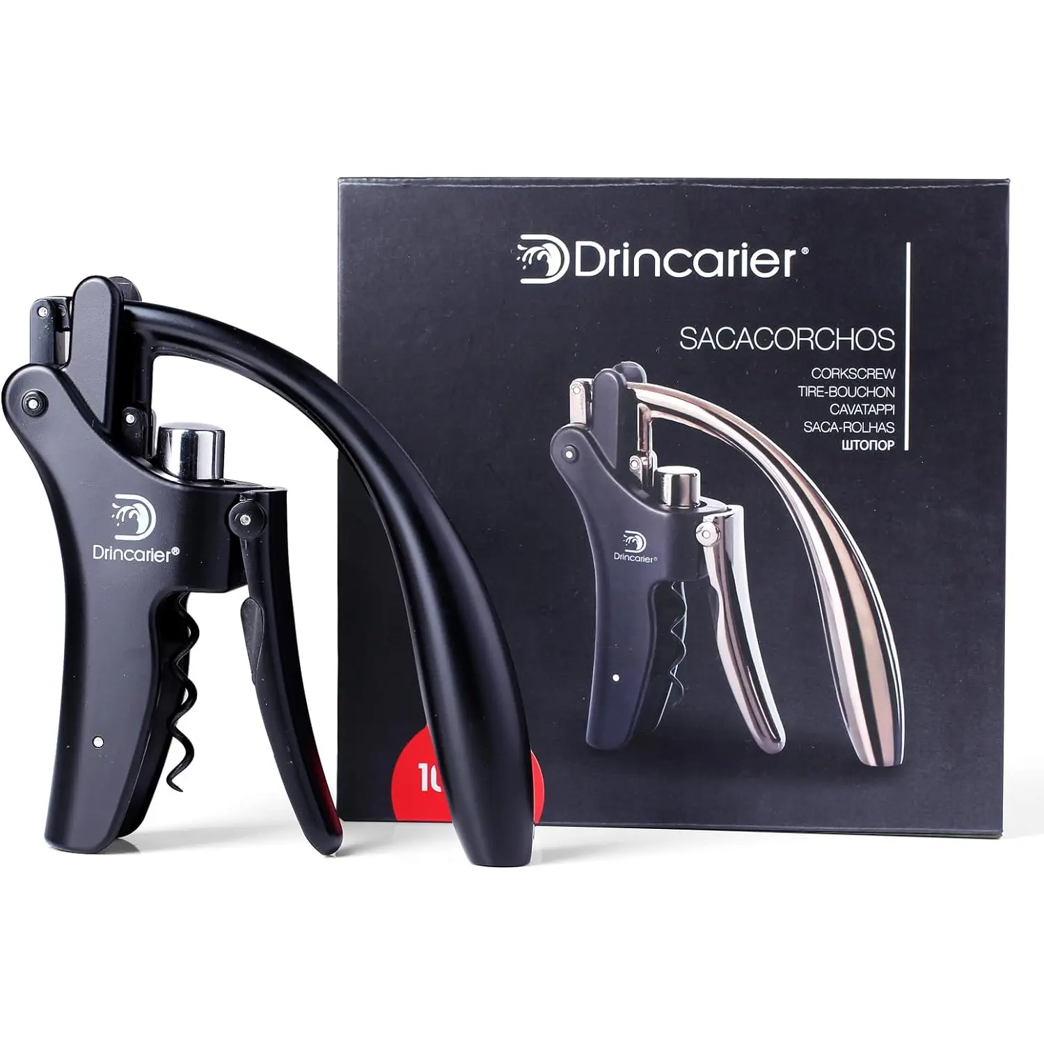 Vertical Lever Corkscrew with Non-Stick Worm, Compact Rabbit Wine Opener Wine Bottle Opener with Built-In Foil Cutter Drincarier