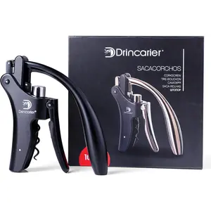 Vertical Lever Corkscrew with Non-Stick Worm, Compact Rabbit Wine Opener Wine Bottle Opener with Built-In Foil Cutter Drincarier