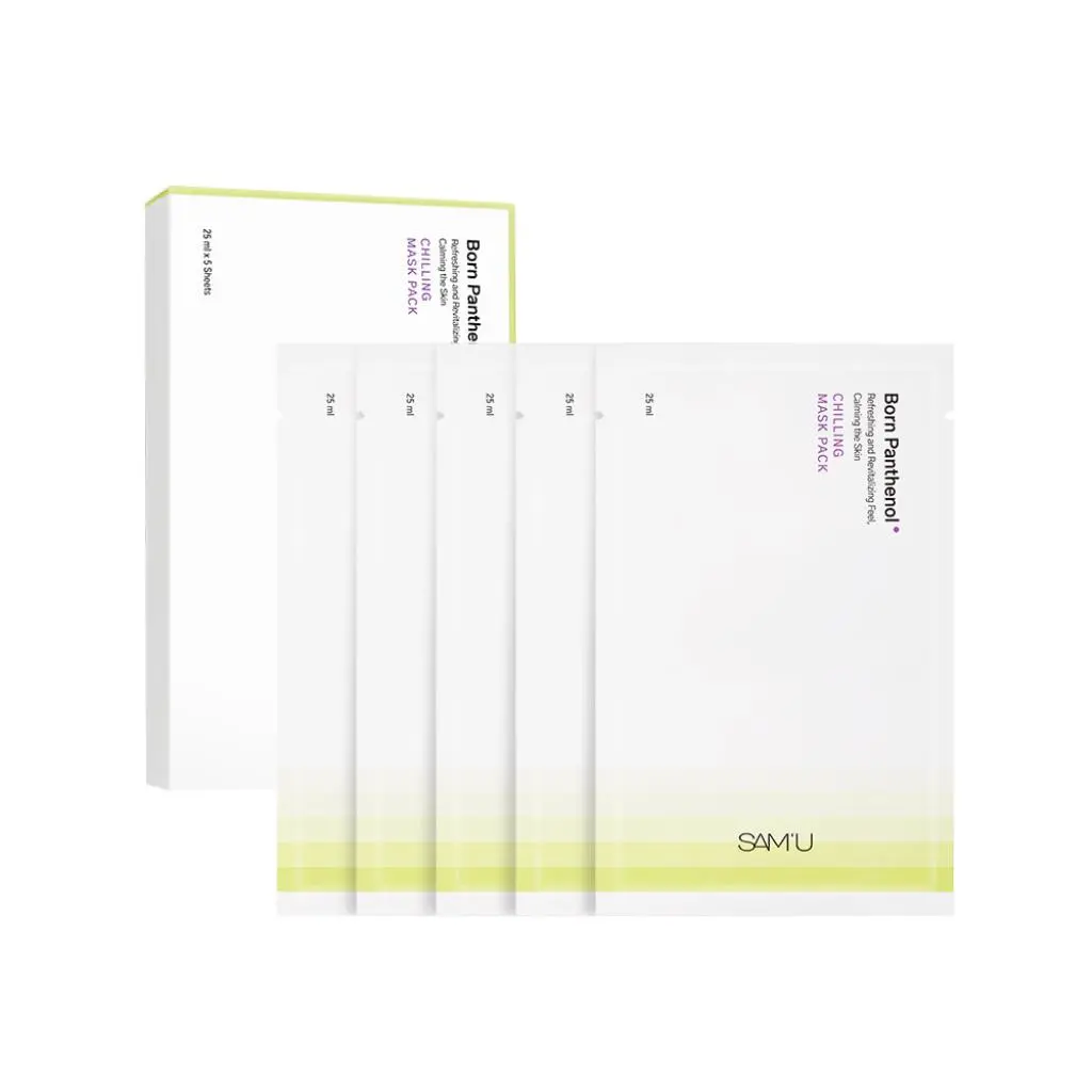 SAM'U Born Panthenol Chilling Mask Pack 25ml*5ea - Soothing Sheet Mask for Sensitive Skin with Mild Acidic pH & Botanical Extracts