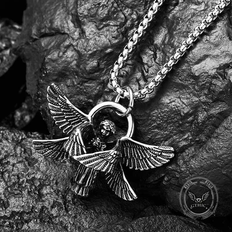 GTHIC Vintage Praying Angel Wings Stainless Steel Pendant Necklace, Stainless Steel Necklaces, Fashionable Jewelry Accessories for Party, Daily Wear