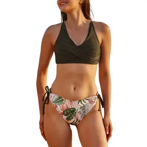 Women's Two Piece Bikini Sets with Ginger Green Bikini Suit Push Up Swimsuit gingergreen bikini cold wash green blue halter cold wash breathable red halter Multicoloured Skirted breathable over-the-shoulder