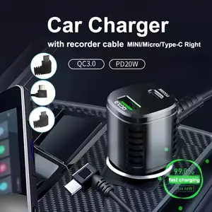 Pd20w Fast Charging Car Charger, Qc3.0 Mini USB Direct Head, 3.5m Extension Cable, 12-24v Adapter for Dash Cam GPS Phone