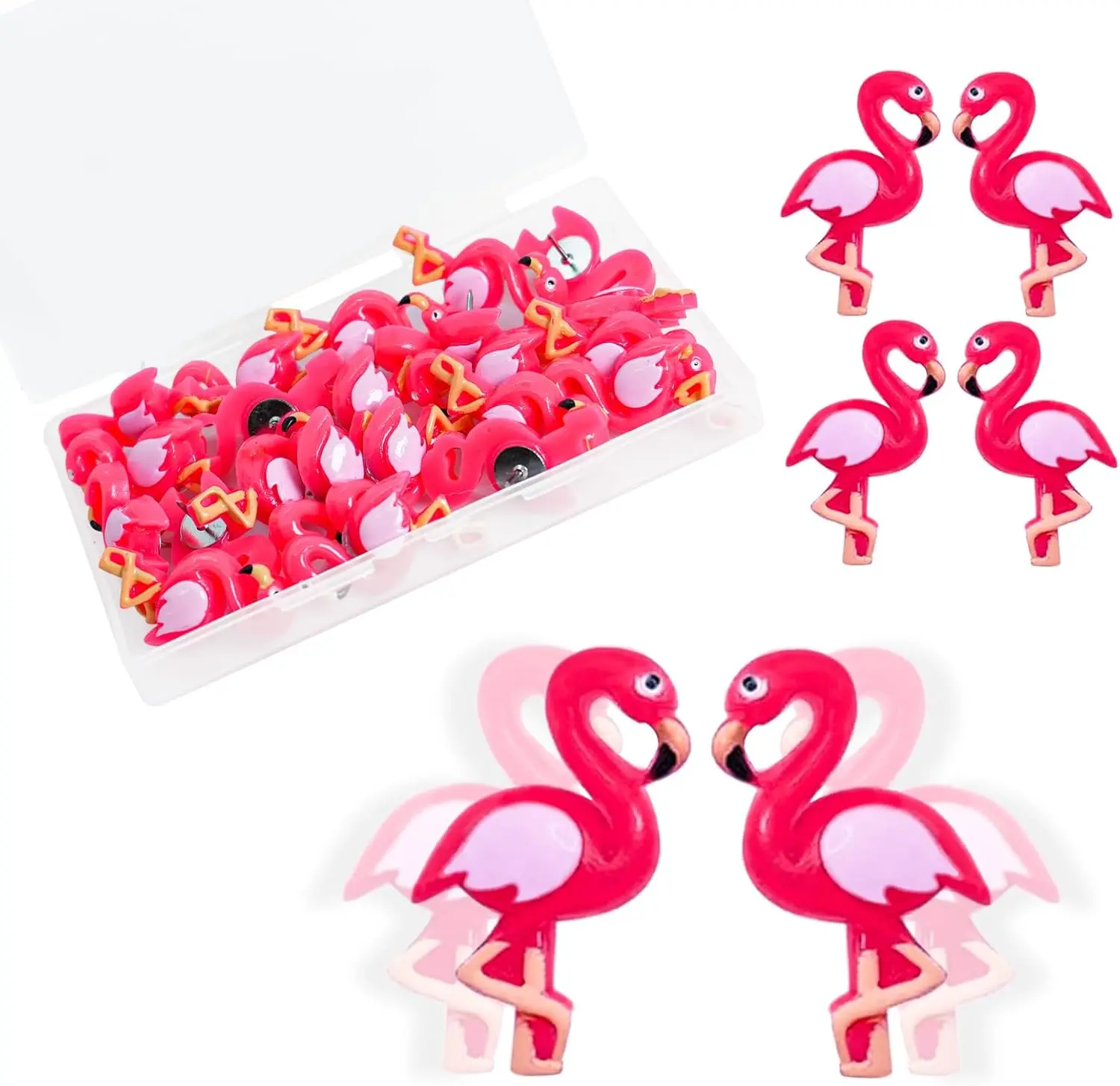 25 Pcs Resin Pink Flamingo Push Pins - Durable Metal Cute Thumbtacks for Photos Wall, Maps, Bulletin Cork Boards - Office & Classroom Decoration Accessories for Teachers