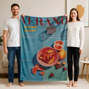 1 piece Refreshing Summer Fruit Moments themed flannel blanket - Modern-style flannel blanket, super soft and warm, suitable for sofas, beds and chairs, all-season multi-purpose use, machine-washable digital printing, 100% polyester, non-slip