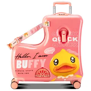 2025 best-selling yellow duck children's ride-on suitcase, available in 20-inch and 24-inch sizes, a must-have for traveling with children (suitable for children aged 3-12).