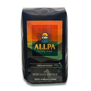 Allpa Peruvian Coffee 12 oz - Whole Bean Medium Roast Cafe Peruano - All Natural Peruvian Coffee - Product of Peru - Dark, Beverage