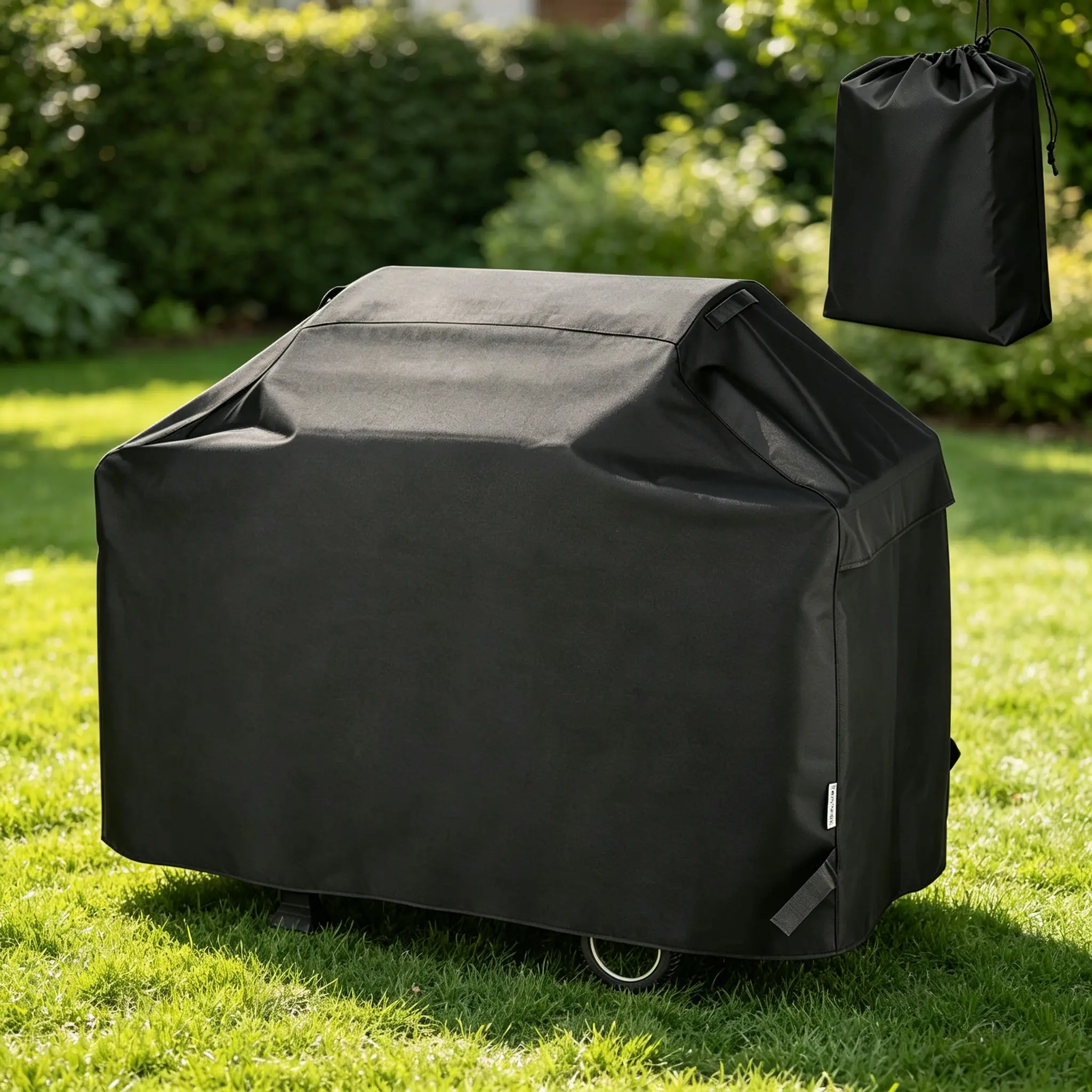 Fabric Functional BBQ Cover, Waterproof & Wind-Resistant with Adjustable Velcro Straps, Sturdy Handles & Air Vents, Fits 30-58 Inch Grills for Backyard Patio BBQ Protection