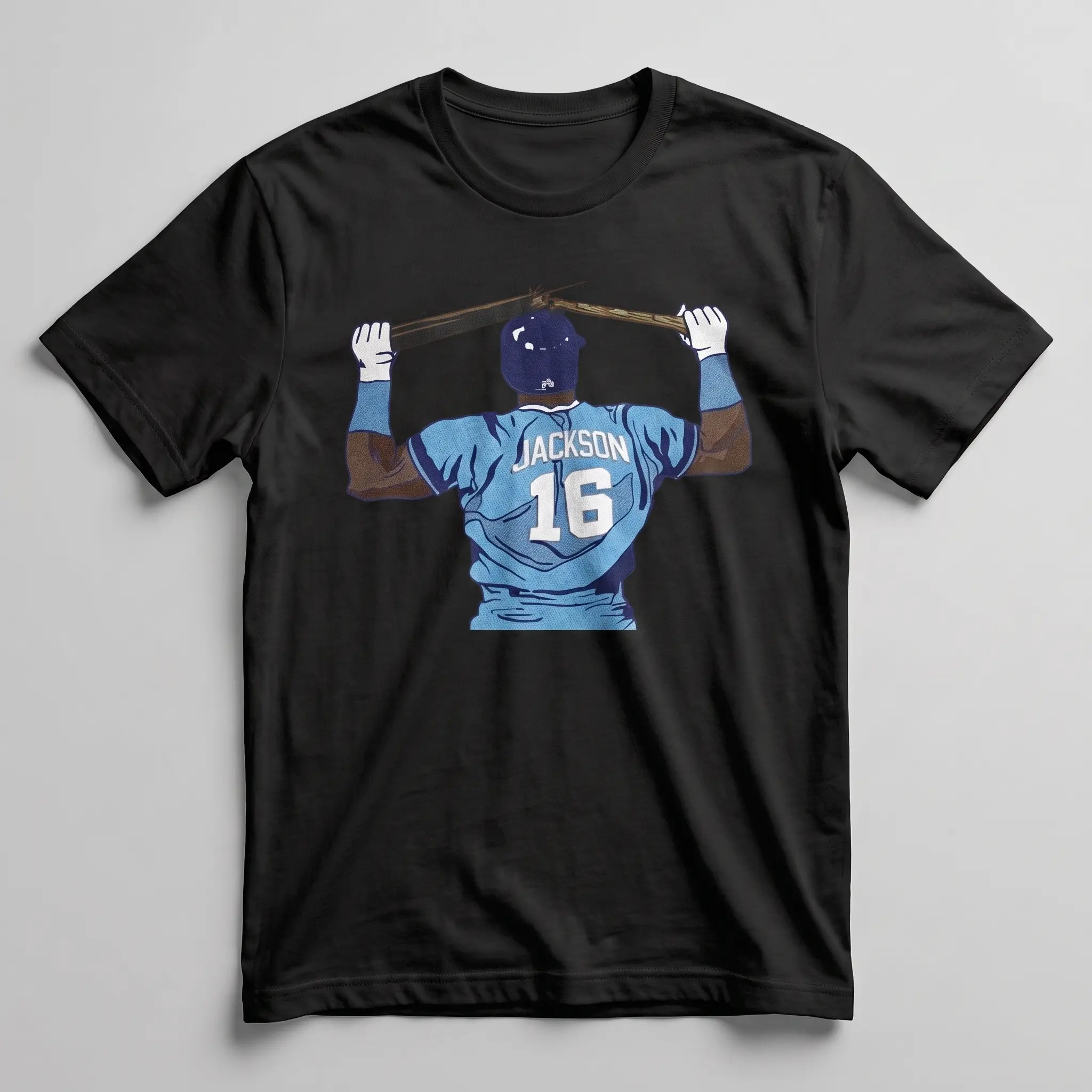 Vintage Bo Baseball Jackson 16 Bat Breaking Graphic T-Shirt Soft Breathable Short Sleeve Crewneck Sports Apparel Men Women Unisex Streetwear Tee Top Black Casual