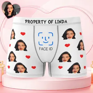 Personalized Face ID Touch ID Property Of with Name Boxer for Men – Funny Valentine Gift, Custom Photo Underwear from Girlfriend or Wife, Men Underwear Gift Idea
