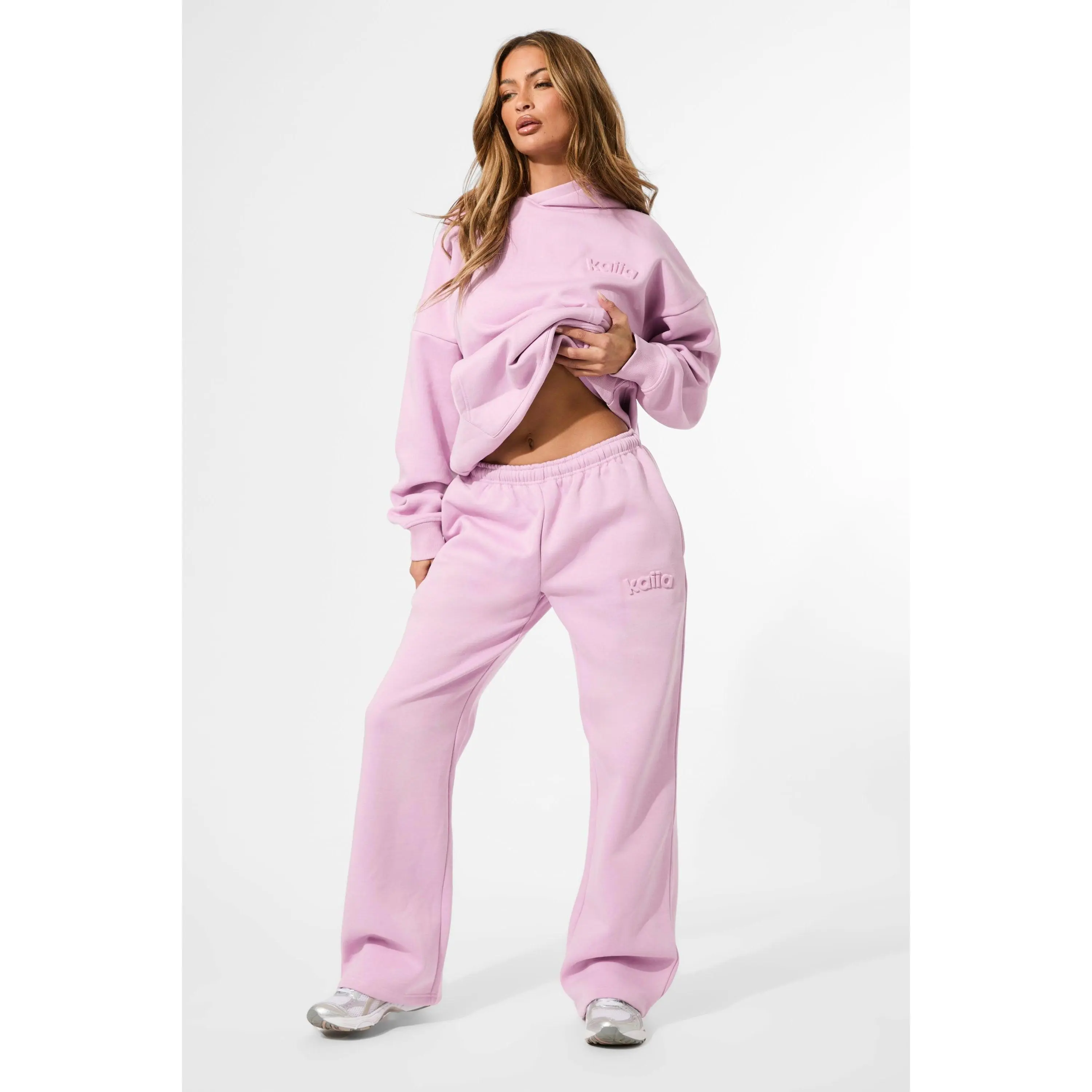 Kaiia Embossed Logo Wide Leg Joggers Parma Violet