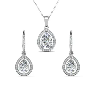 Isabel 18k White Gold Plated Drop Earrings and Necklace Jewelry Set with Simulated Diamond Crystals Isabel 18k White Gold Plated Drop Earrings and Necklace Jewelry Set with Simulated Diamond Crystals