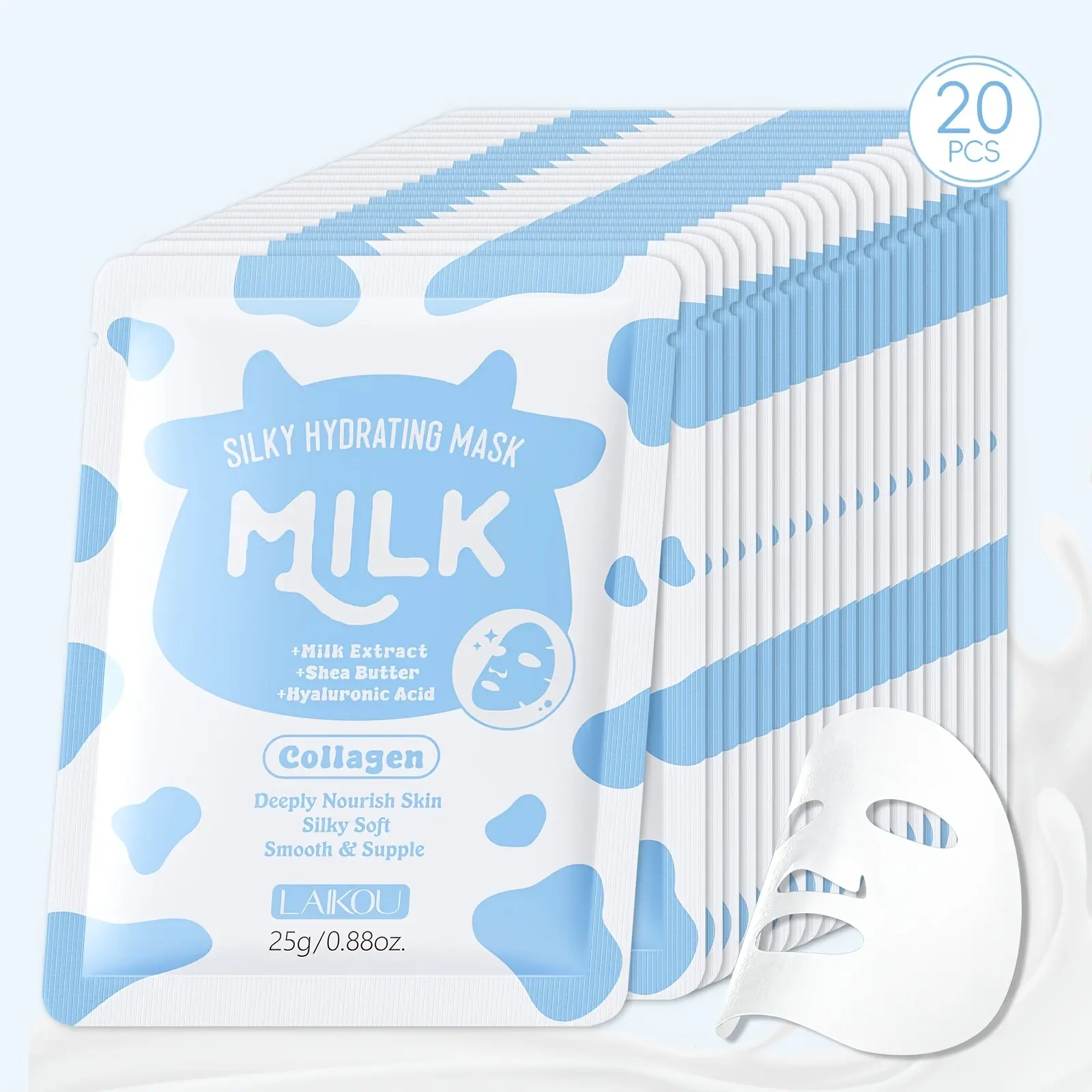 20-Pack Milk Face Mask Sheets – Silky Hydrating & Tone-Balancing Facial Sheet Mask with Shea Butter, Hyaluronic Acid & Vitamin C for Radiant Skin