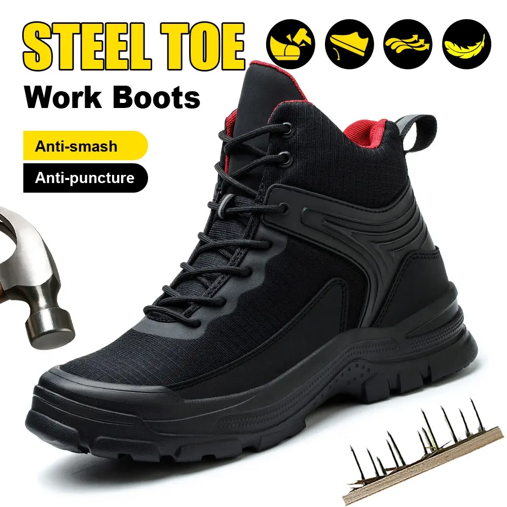 Men's Safety Footwear, Steel Toe Work Shoe for Warehouse, Athletic Lace-up Fabric Boots with Shockproof, Puncture Resistant Rubber Sole, Laces, Round Toe, Work & Safety Footwear