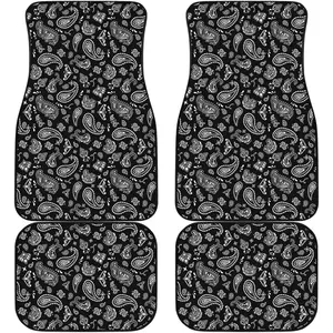 Black Paisley Bandana Print Car Floor Mats Set - Automotive Floor Mats Front & Back Protection | Stylish Car Interior Accessory With Classic Design | Universal Fit For Cars, Trucks, Suvs | Easy To Clean Car Accessories