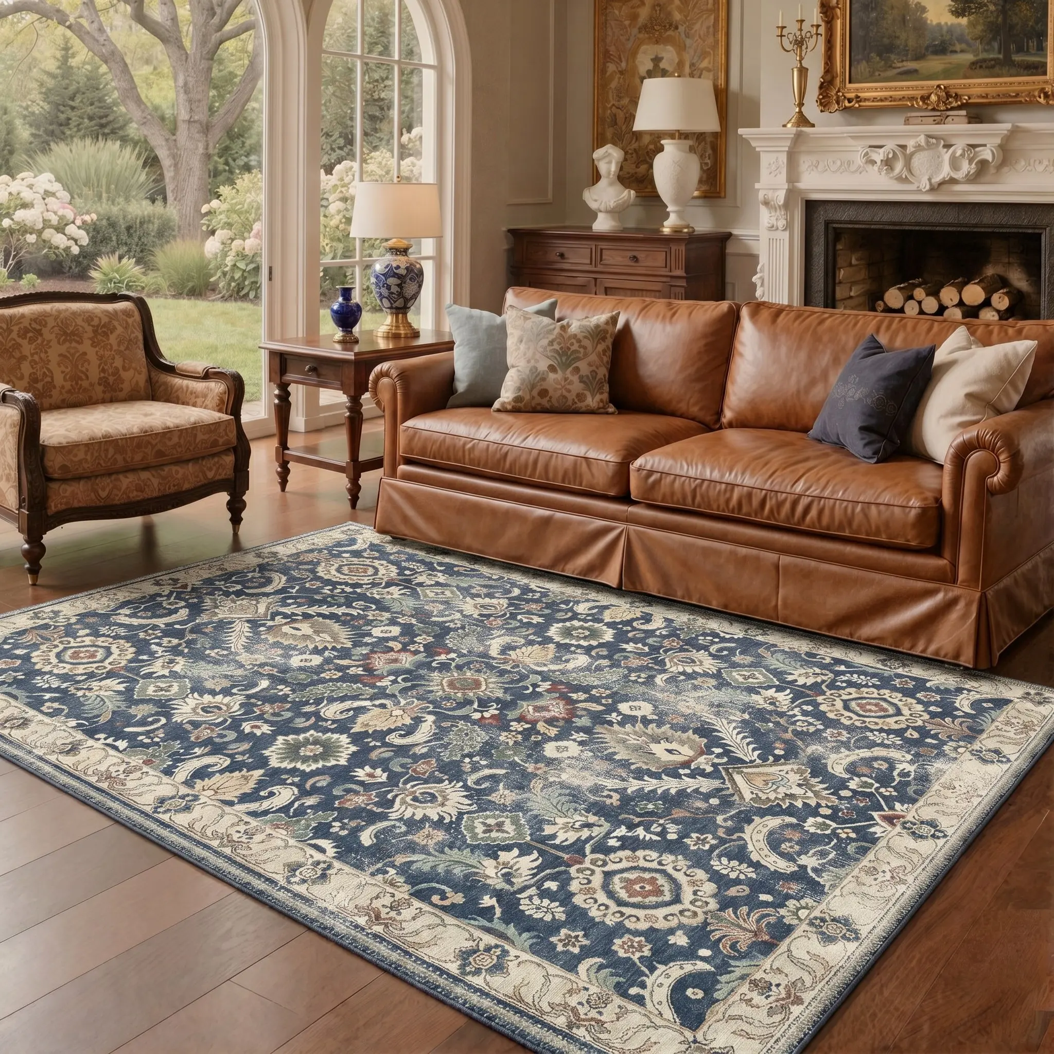 【Deals For You Days】BEIMO Floor Carpet Machine Washable Area Rug Non Slip Pet Friendly Soft Rug for Living Room Bedroom Kitchen Hallway Floor Decor,ARP6039-INDIGO BLOOM
