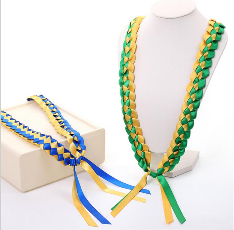2026 Graduation Leis for Him Her - Hand-Woven Blue Braided Ribbon Lei with GRAD Letters & Cap Charm, Adjustable Graduation Money Lei with Safety Pins for Class of 2026 Graduation Ceremony Party Favors