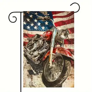 1pc American Flag Motorcycle Design Double-Sided Garden Flag 12x18 Inch, Durable Polyester Outdoor Yard Decor for Biker Gift, No Flagpole Needed for Porch Lawn 4th of July