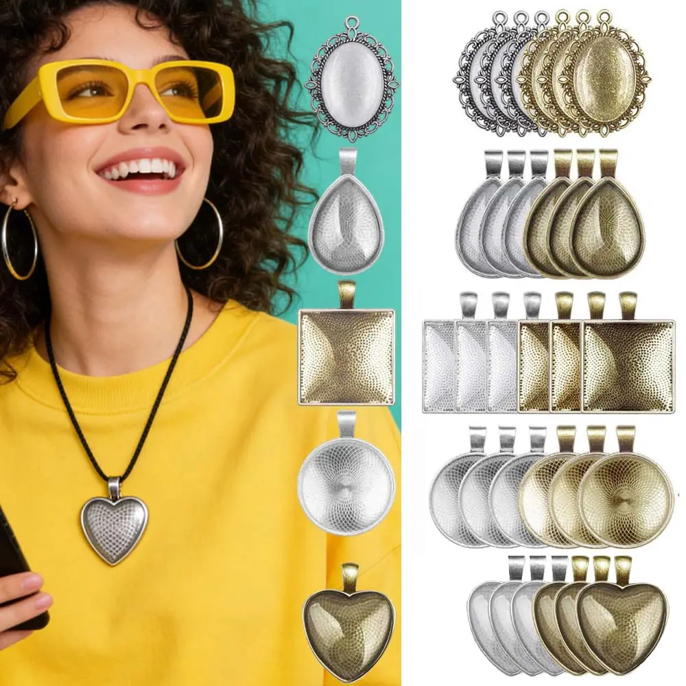 30 pcs Bezel Pendant Trays Blanks with Glass Cabochons Pendant Trays Making Kit 5 Styles Pendant Trays for Pendants Making and Jewelry Making