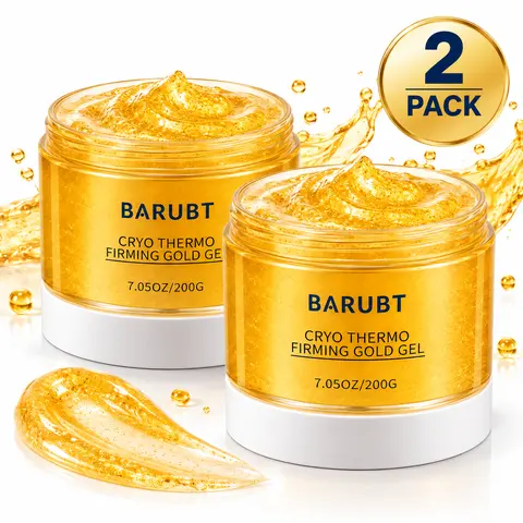 [Barubt] 2 Bottles 15-Day Fast-Acting Gold Body Shaping Cream - Skin Tightening, Sculpting Cream for Firming, Toning, Smoothing All Skin Types for Adults - Cryo Thermo Warming & Cooling Gel - Targeted Massage for Belly, Thighs - 7.05oz/200g