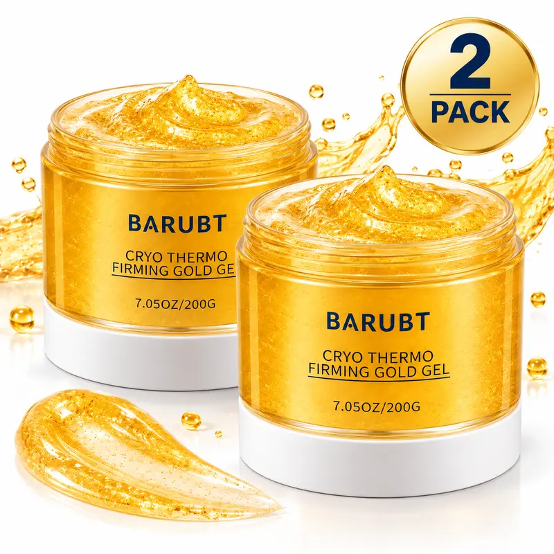 [Barubt] 2 Bottles 15-Day Fast-Acting Gold Body Shaping Cream - Skin Tightening, Sculpting Cream for Firming, Toning, Smoothing All Skin Types for Adults - Cryo Thermo Warming & Cooling Gel - Targeted Massage for Belly, Thighs - 7.05oz/200g