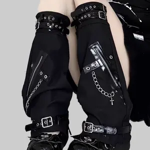 Stackable Socks JK Subculture Unique Long Fashion Sleeves Y2K Gothic Cross Studded Leg Warmers For Women Punk Style Baddie Leather Chain