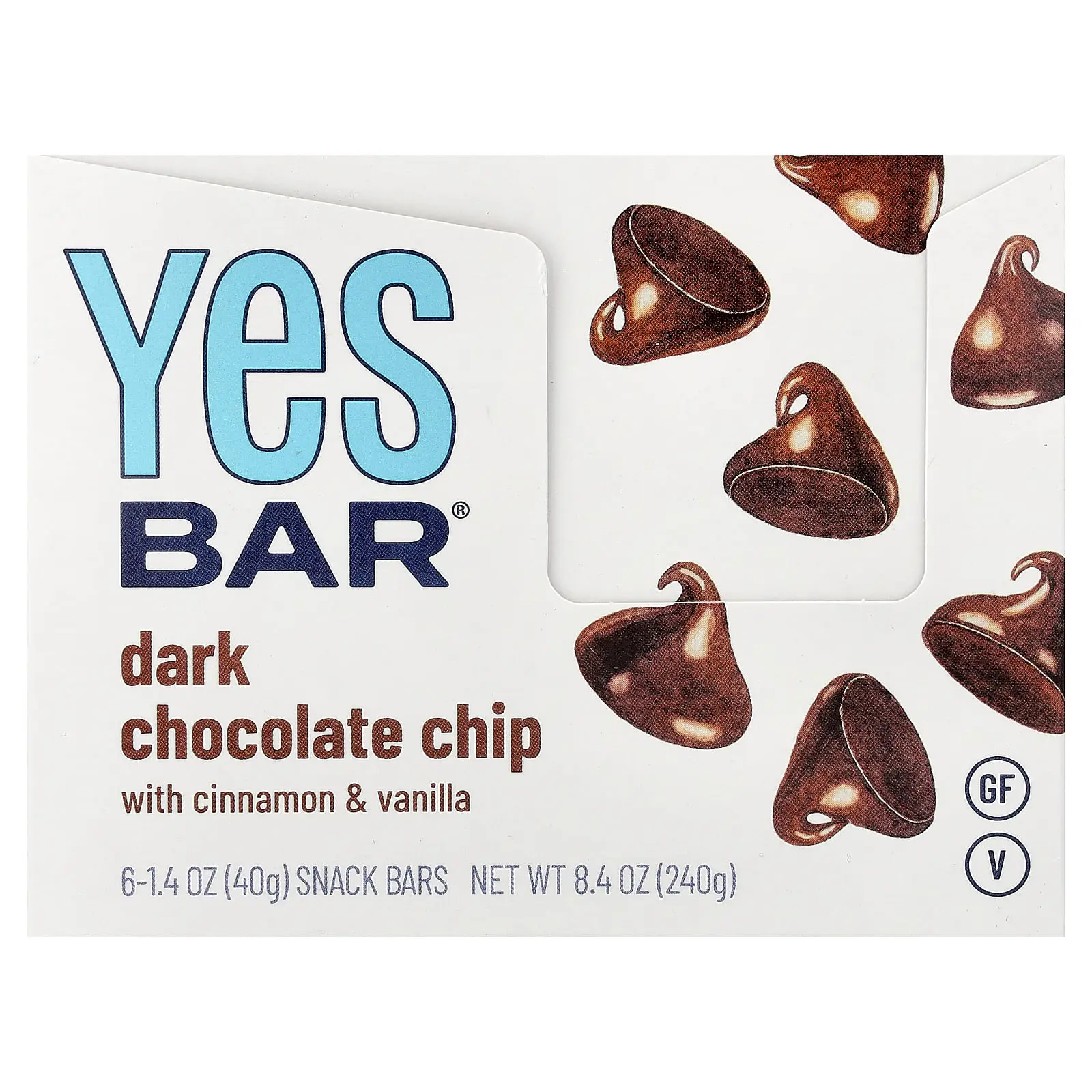 Yes Bar Snack Bar, Dark Chocolate Chip With Cinnamon & Vanilla, 6 Bars, 1.4 oz (40 g) Each