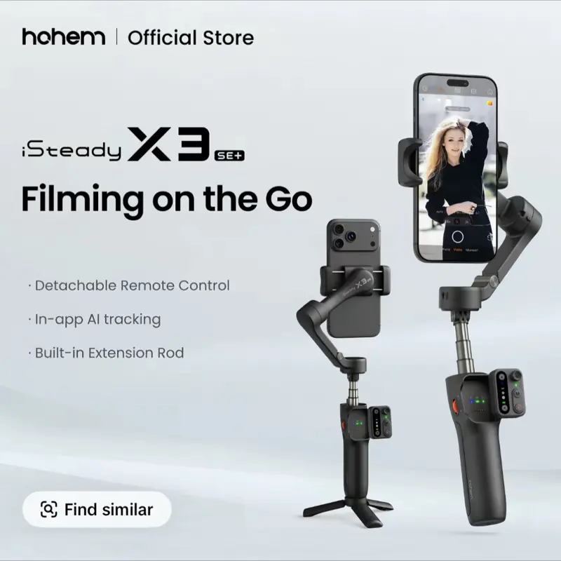 hohem iSteady X3 SE Plus 3-Axis Camera Gimbal Stabilizer for iPhone & Android, Folding Portable Smartphone Gimbal with AI Facial Tracking, Detachable Remote Control, Built-in Extendable Rod, Vlogging Kit Photo Accessory