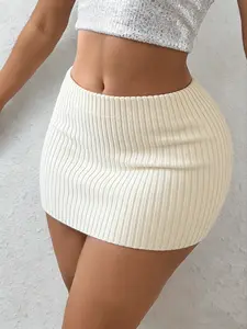 Women's All-Season Versatile Fashion Solid Color Short Skirt, Casual Daily Wear Everyday Lightweight Soft Knit Sweater Dress, Slim-Fitting Sexy Style Bottoms Womenswear