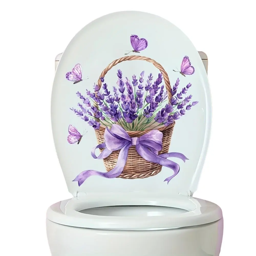 Lavender Floral Toilet Sticker Creative Decoration, Bathroom Toilet Lid Decal, Shower Toilet Tank Sticker, Unique Home Decor, Bathroom Accessories