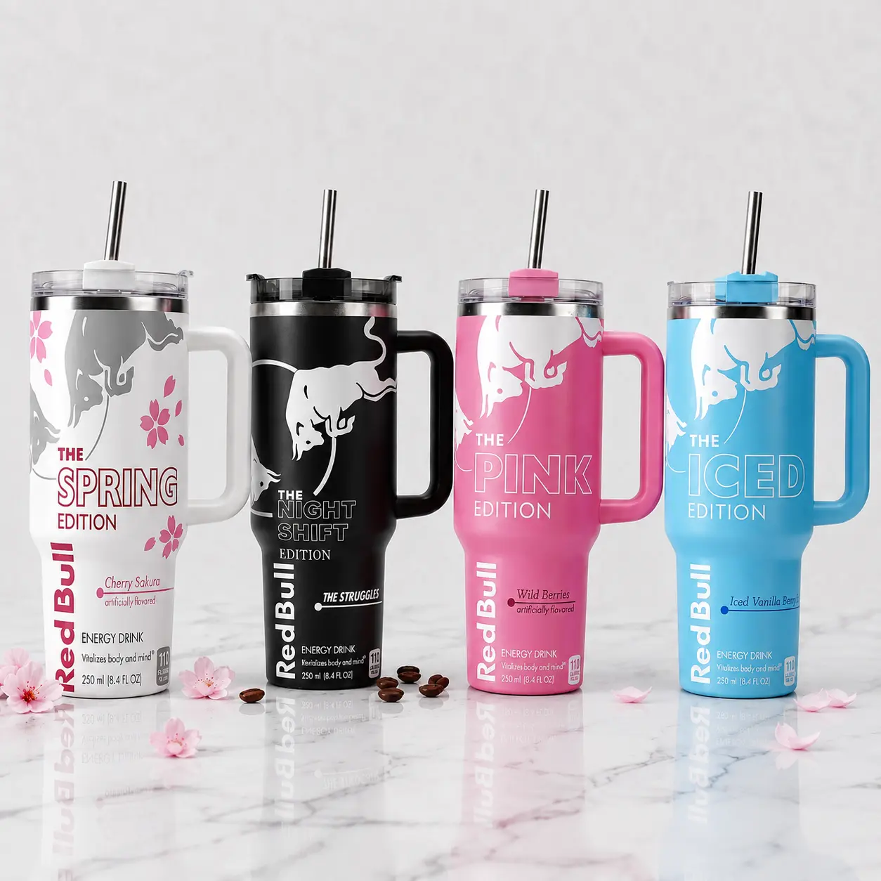 Bull FULL OF COLORS EDITION Tumbler With Handle - Energy Tumbler for Extreme Sports Athlete - 20oz/40oz Energy Drink, Insulated Travel Mug With Straw Lid Portable Water Bottles Drinkware