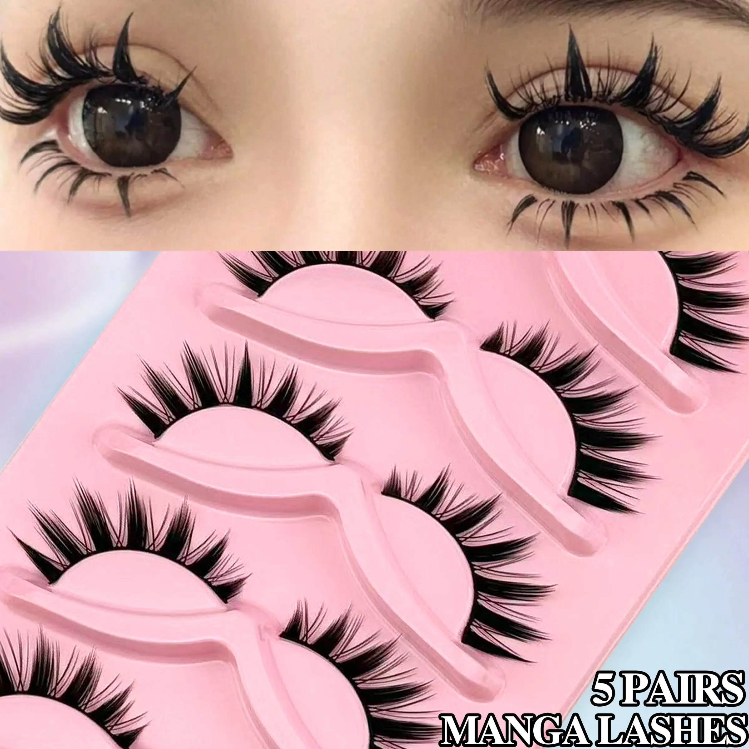 5 Pairs Demon Cartoon False Eyelashes, Comic Manga Lashes, Natural Full-Effect False Lashes, Travel Essential Makeup Tool, Reusable Daily Use False Eyelashes