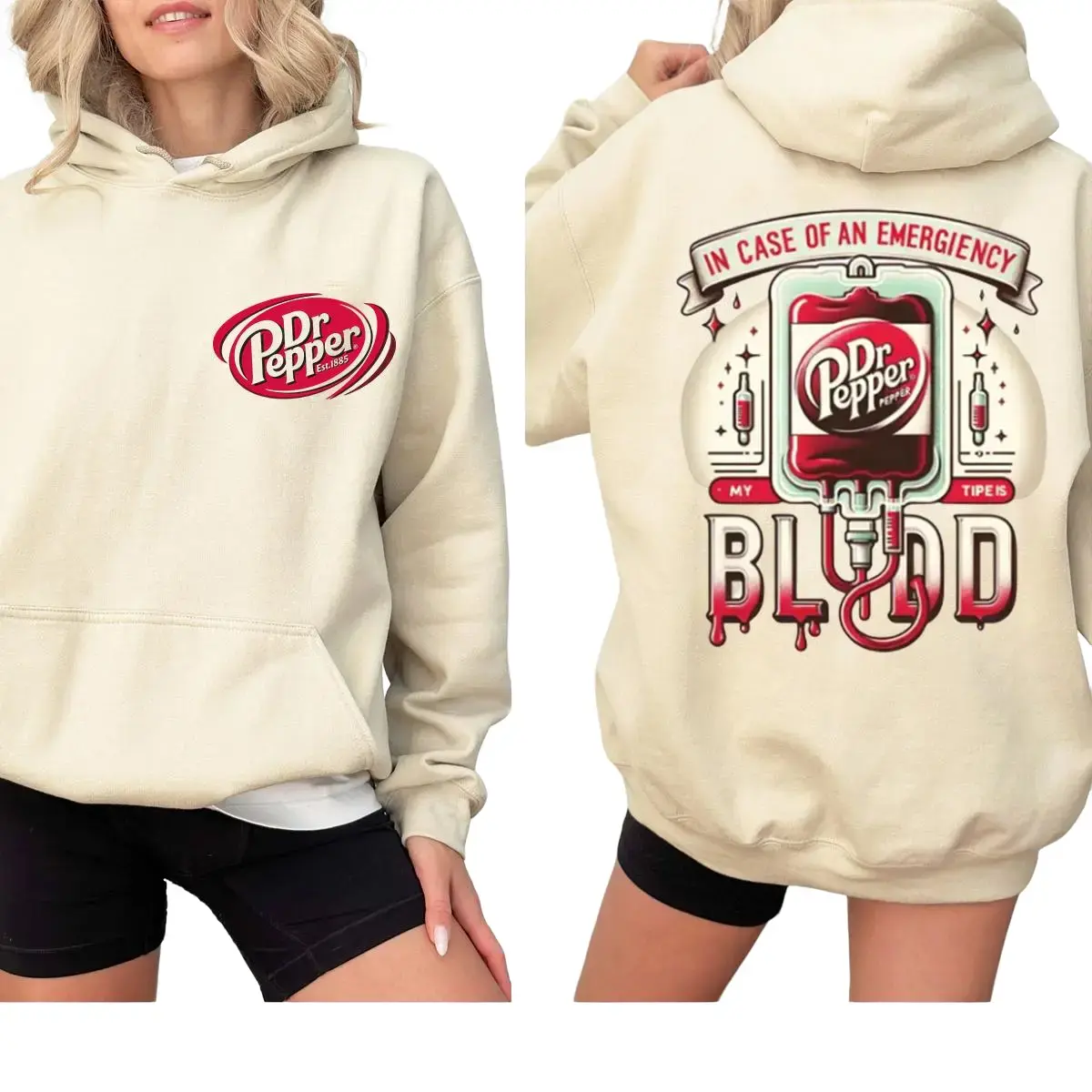 Dr Pepper Hoodie, Funny Soda Lover Hooded Sweatshirt, In Case of Emergency My Type is Dr Pepper Hoodie