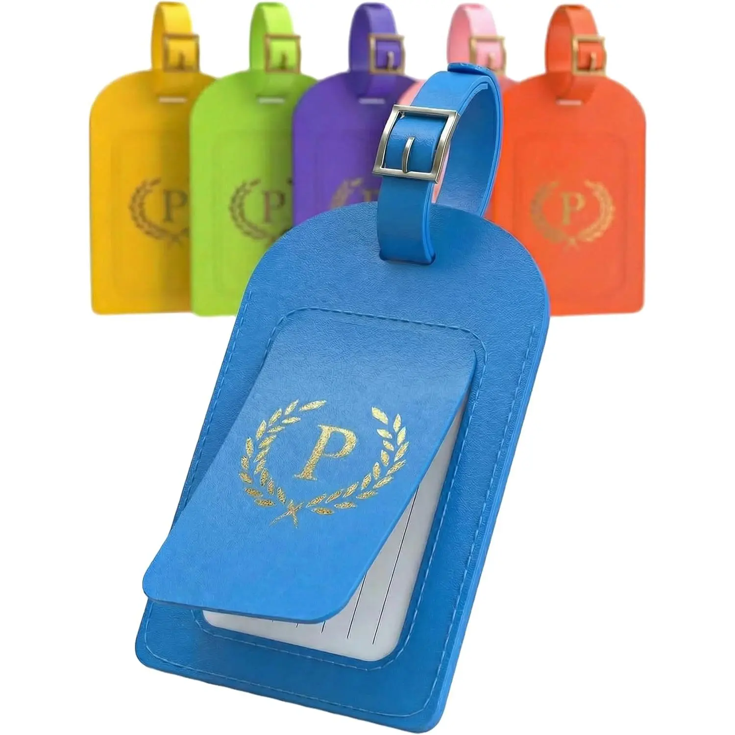 Luggage Tags for Suitcases 6 Pack PU Leather Travel Bag Tags with  Cover & Stainless Steel Buckle, Vegan Leather Name ID Labels for Travel Bags, Cruise, Airline, Backpack, Baggage Identifier(P)