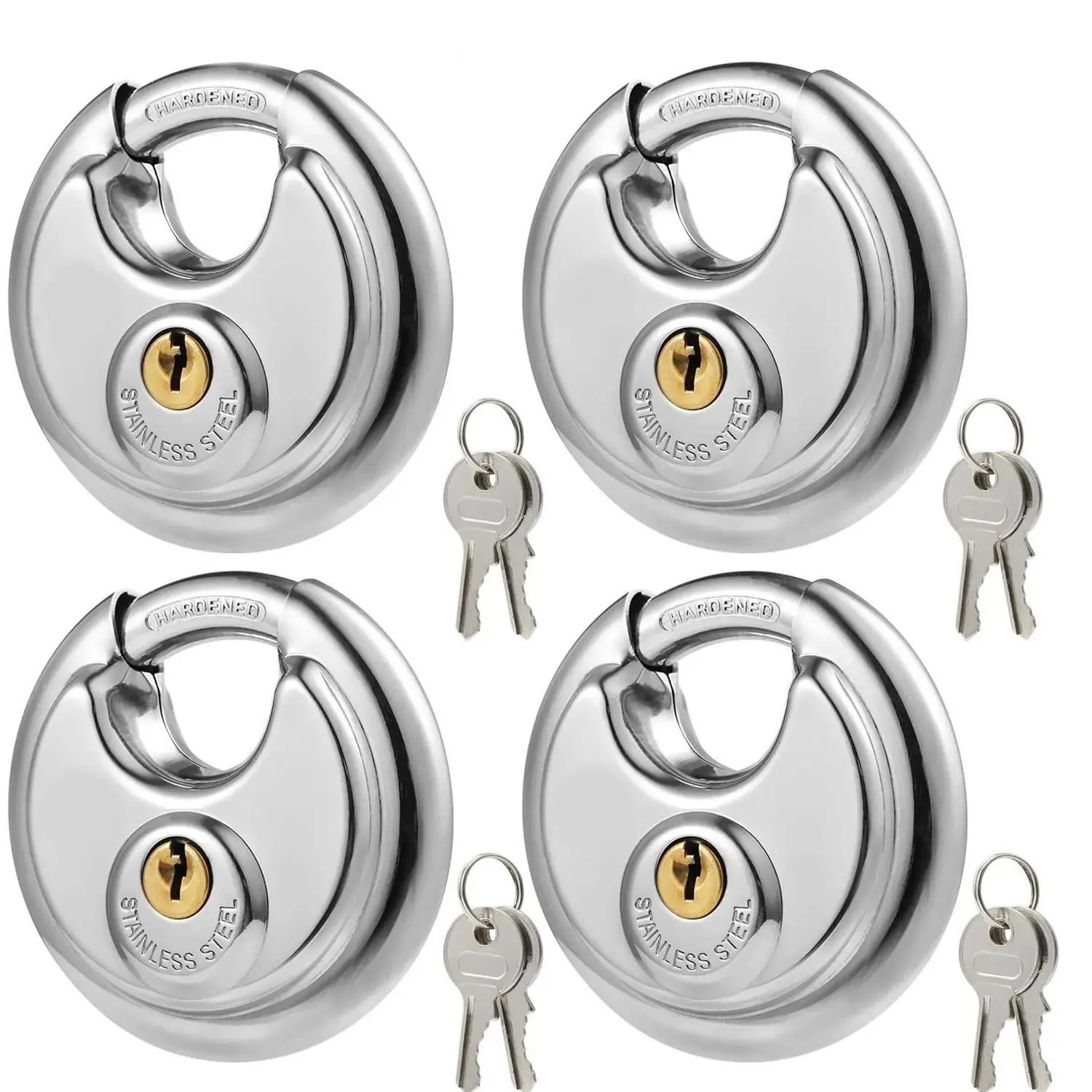 Hox Keyed Disc Padlock, Stainless Steel Keyed-Alike Padlocks, Locks, Entry Locks, Security Lock, Sturdy Lock, Secure Lock, Waterproof Outdoor Lock, Heavy Duty, 3/8 Inch Shackle, 2-3/4 Inch Wide Body