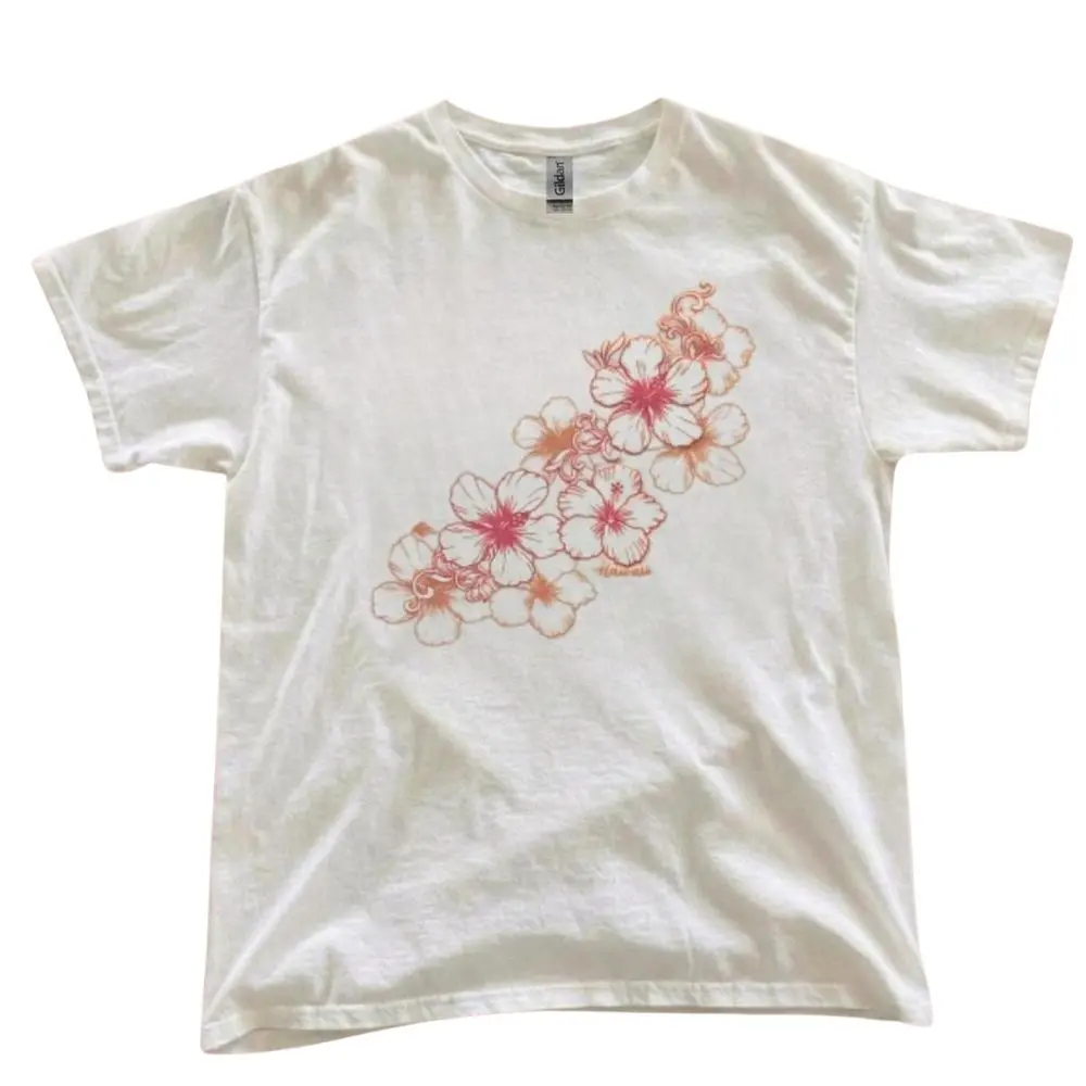 The Hibiscus Floral Graphic T-Shirt, Minimal Tropical Flower Tee, Vintage Botanical Shirt, Unisex Cotton Top, Trending Shirt