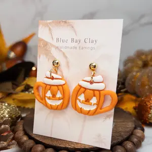 Blue Bay Clay Handmade Clay Jack-O-Lantern Mug Dangle Earrings for Fall & Halloween Nickel-Free Jewelry