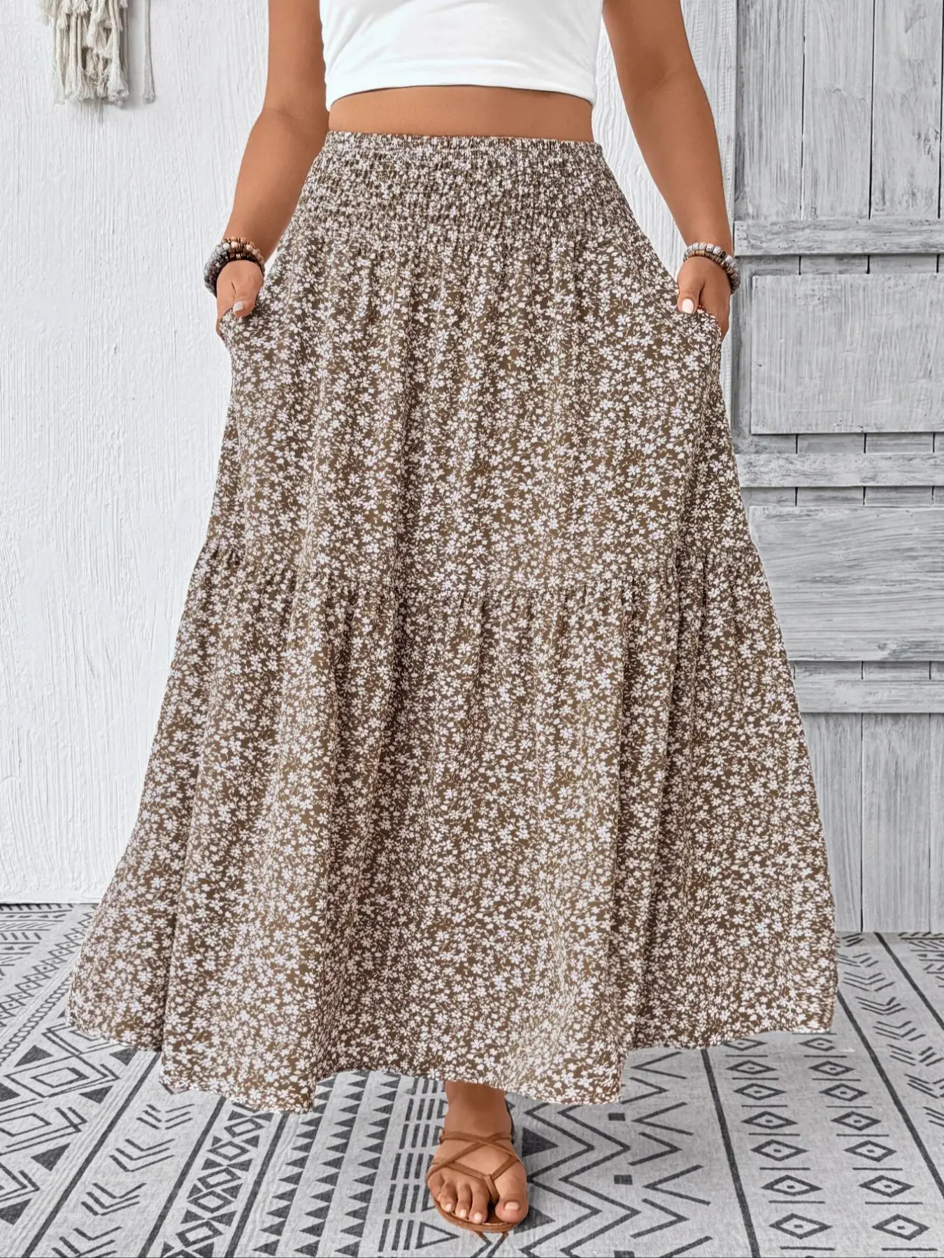Women's Plus Size Flattering High Waist Floral Maxi Long Skirt, Comfort, Lightweight, Boho, Bohemian, Elegance, Stylish and Chic Skirt, Perfect for Warm Weather Outings