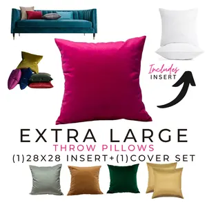 28x28 Extra LG Soft Throw Pillow [1 INSERT+ 1 COVER] Washable, High Quality Velvet for Bed / Sofa / Couch Decor
