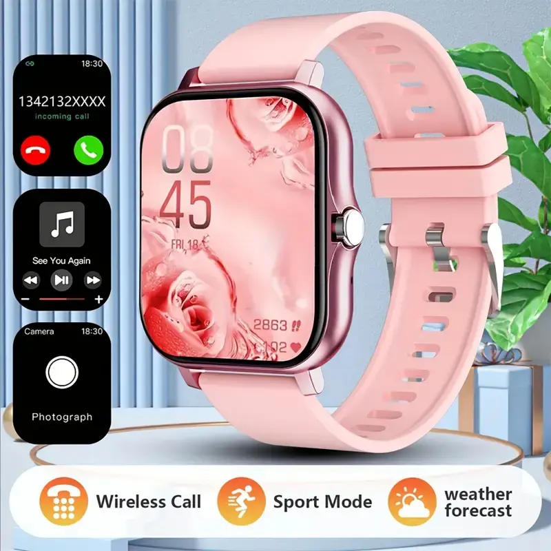 Smart watch, wireless talking/dialing, multi-sport mode, call reminder and rejection, SMS reminder, message reminder, various APP reminders, multi-function display, HD screen, multiple colors Alloy Charging Pink Smartphone Usb Wearable Rechargeable, Devic