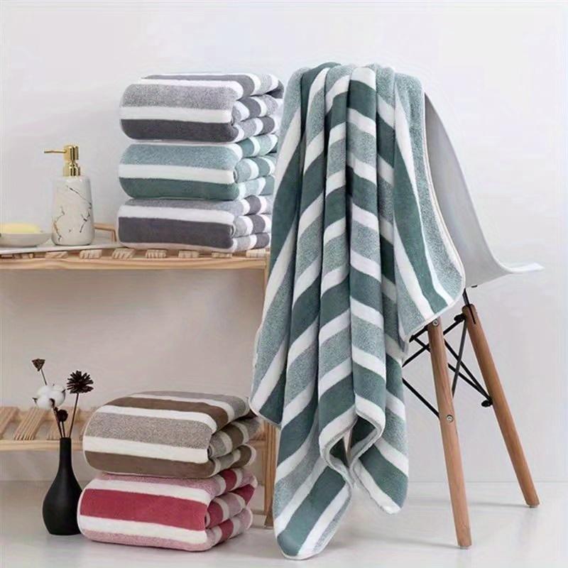 8pcs/set, no hair loss, super water absorption, super soft two-color striped interval bath towel combination, including 2 large bath towels, 2 large face towels, 4 hand towels